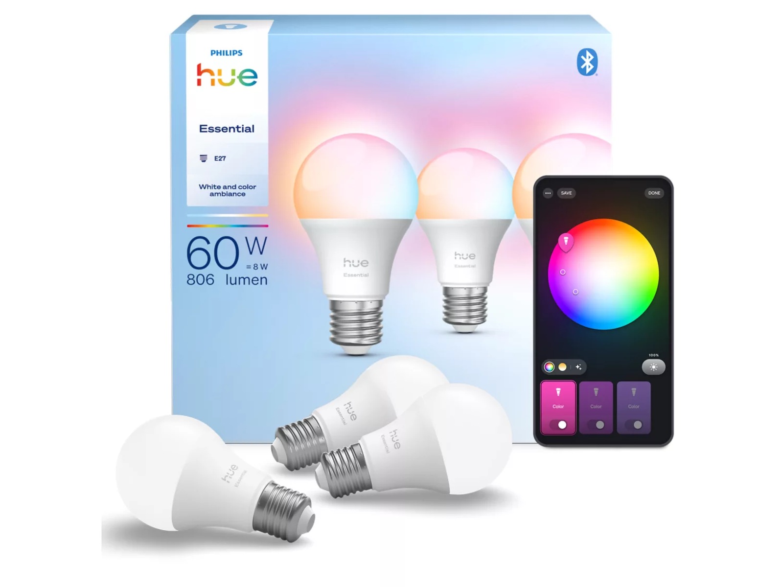 Philips Hue Essential WCA lyspære E27 806 lm (3-pack) LED-pærer & elpærer