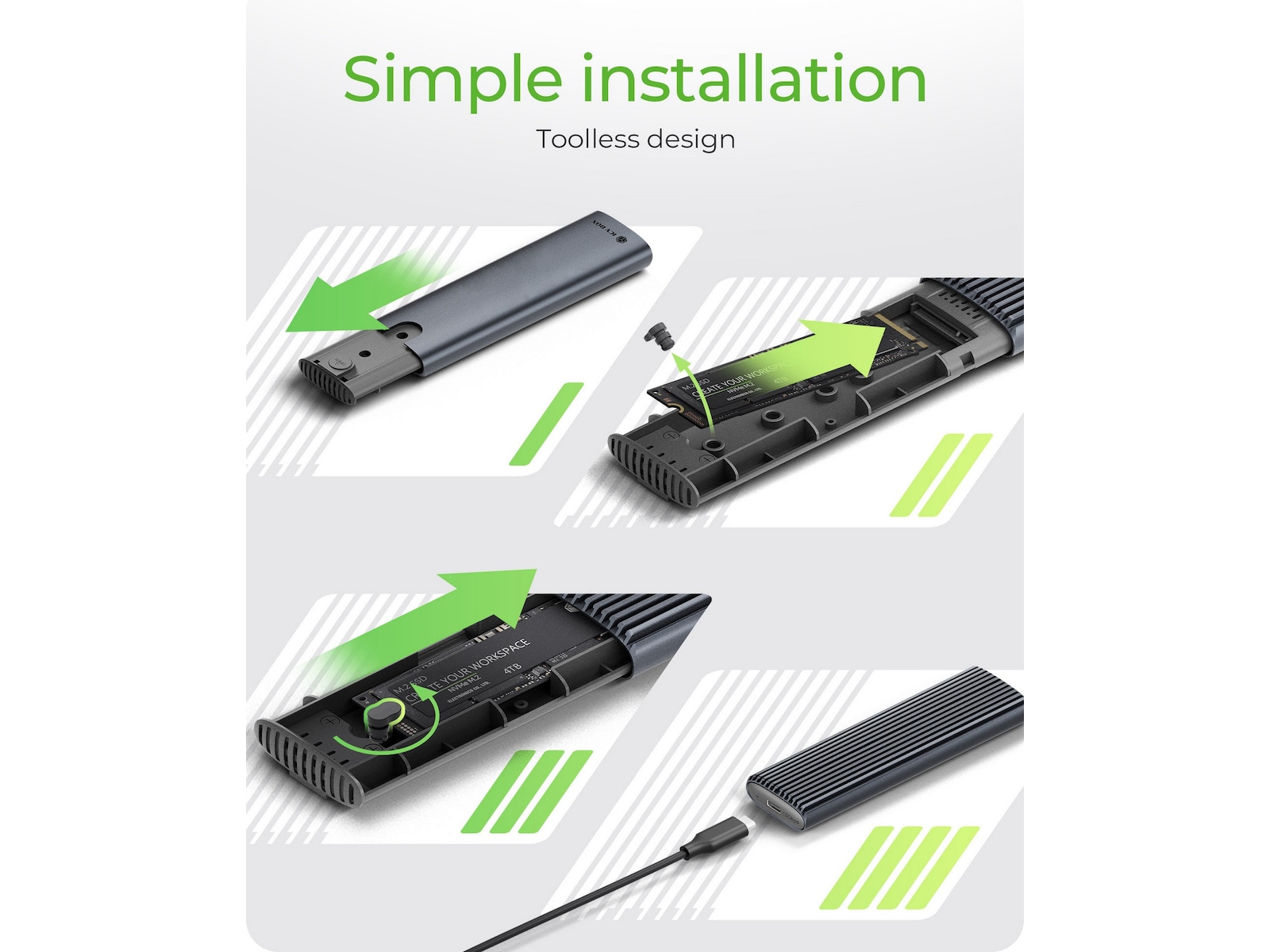 Icy Box M.2 NVMe & SATA M.2 SSD kabinet Eksterne Kabinetter