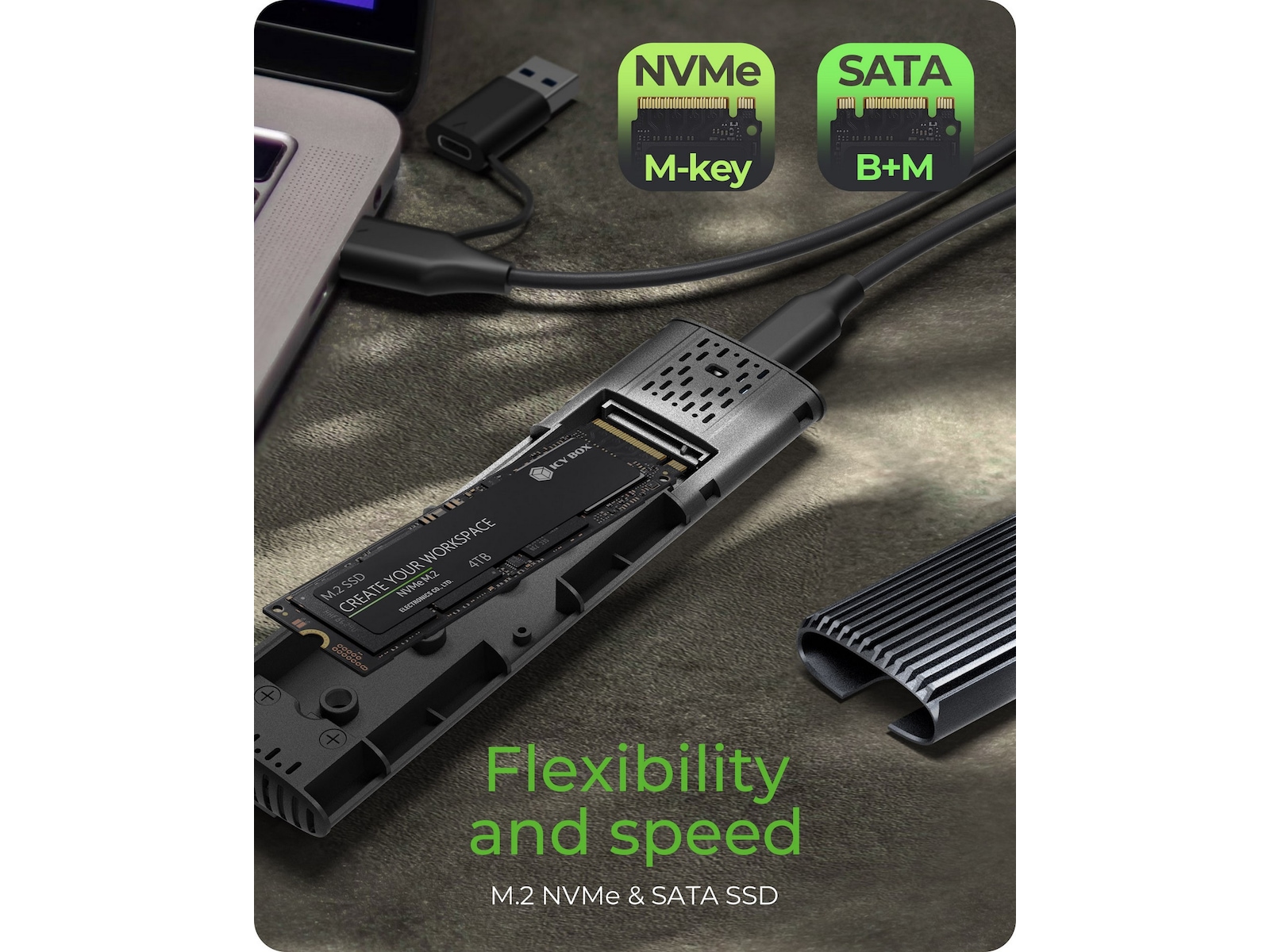 Icy Box M.2 NVMe & SATA M.2 SSD kabinet Eksterne Kabinetter