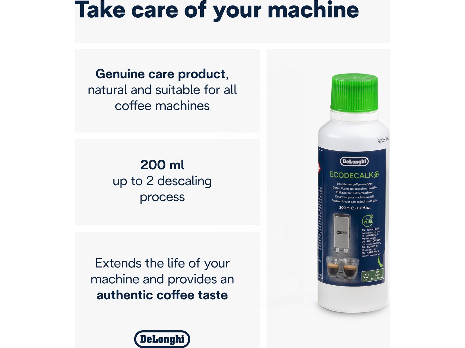DeLonghi DLSC202 afkalkningsmiddel 200 ml Tilbehør til kaffemaskine