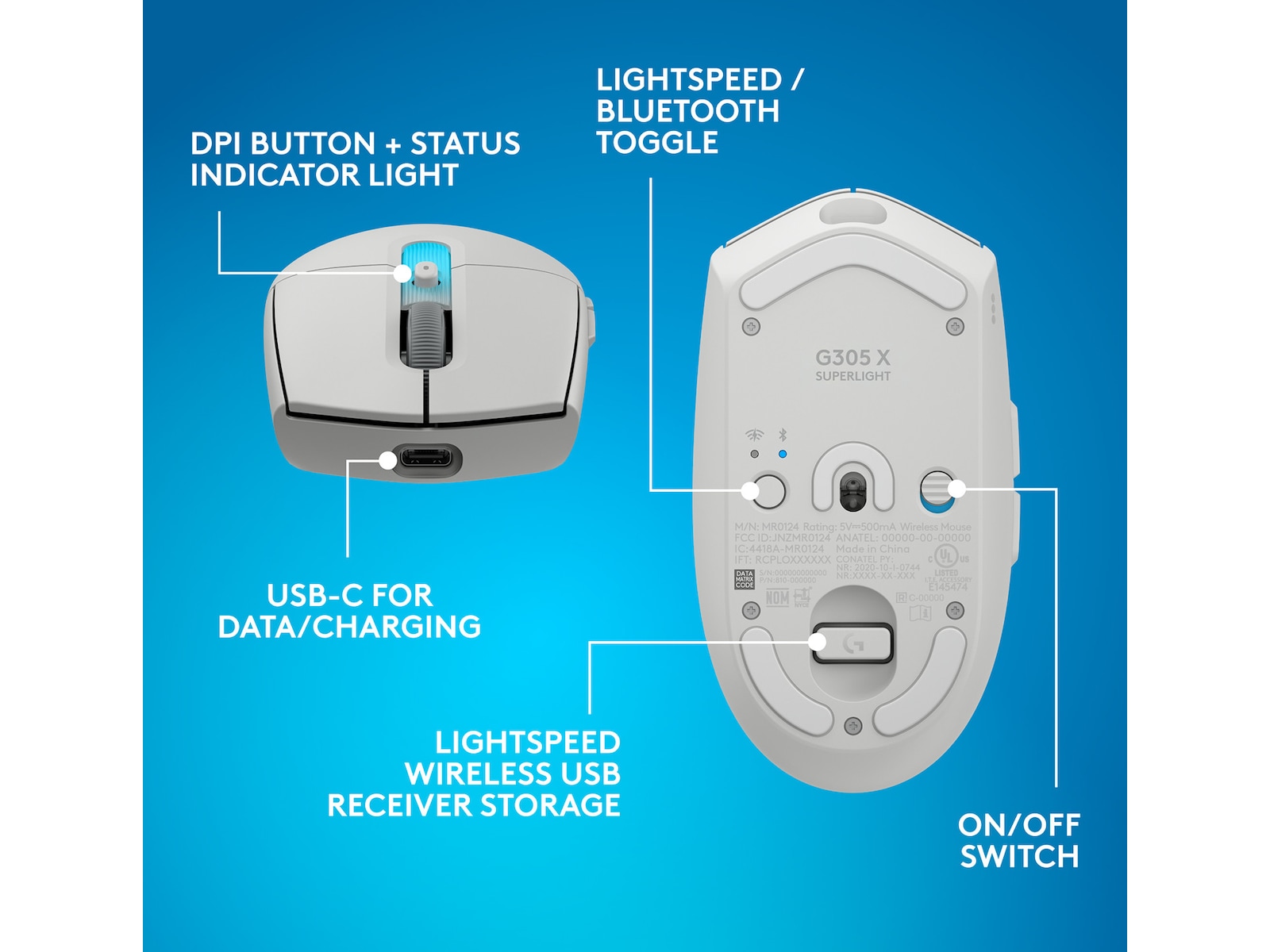 Logitech G305 X SUPERLIGHT Trådløs Spillemus (hvid) Gamingmus