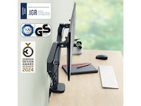 Leitz Ergo Monitor Arm Dual, pladsbesparende 17"-32" flad / buet skærm Væg ophæng