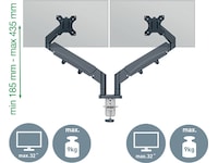 Leitz Ergo Monitor Arm Dual, pladsbesparende 17"-32" flad / buet skærm Væg ophæng