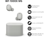 Sony WF-1000XM6 trådløse øretelefoner med støjdæmpning (Platinum Silver) In-ear høretelefoner
