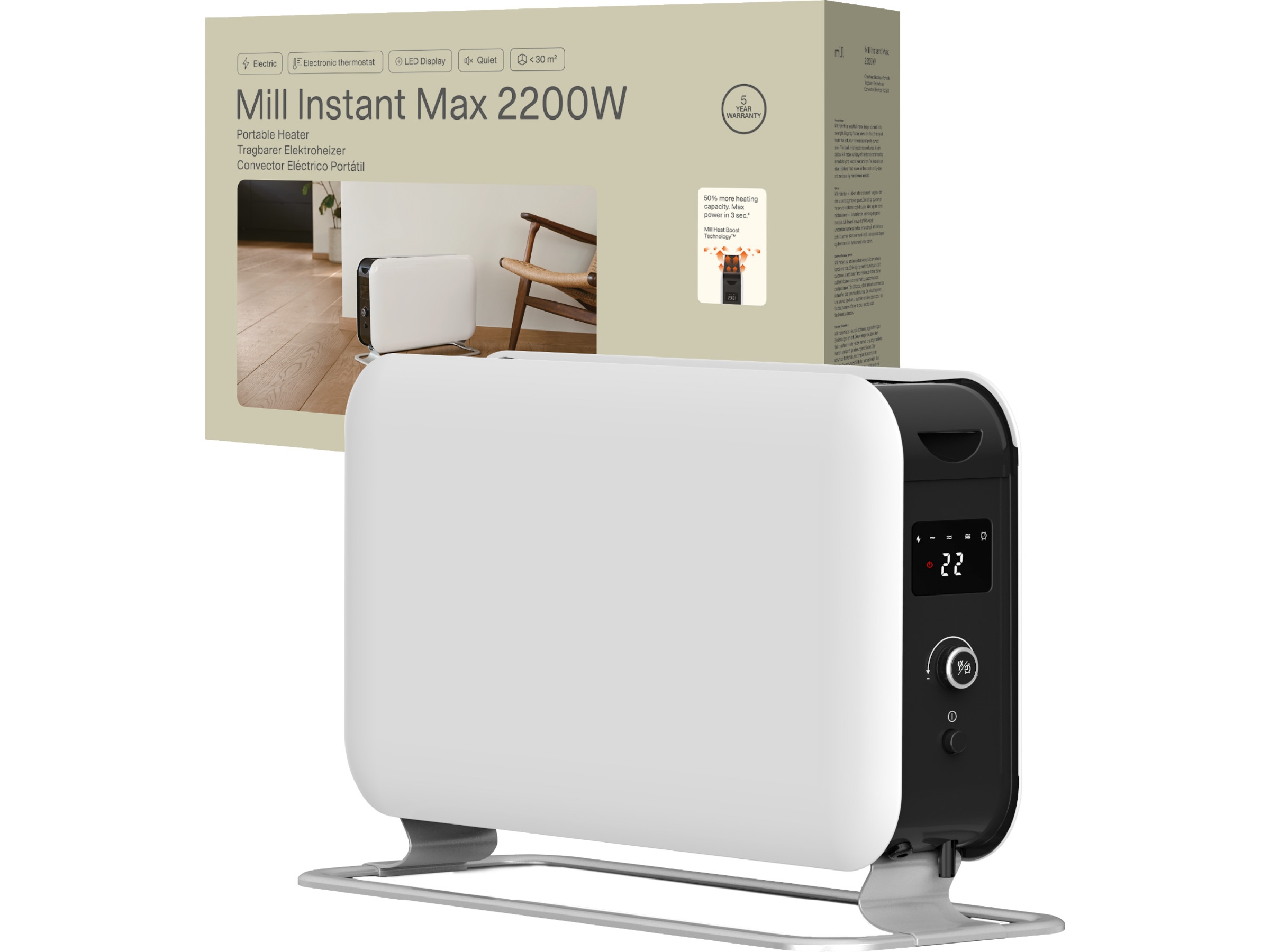 Mill Instant Max gulvovn 2200W LED (hvid) Radiatorer