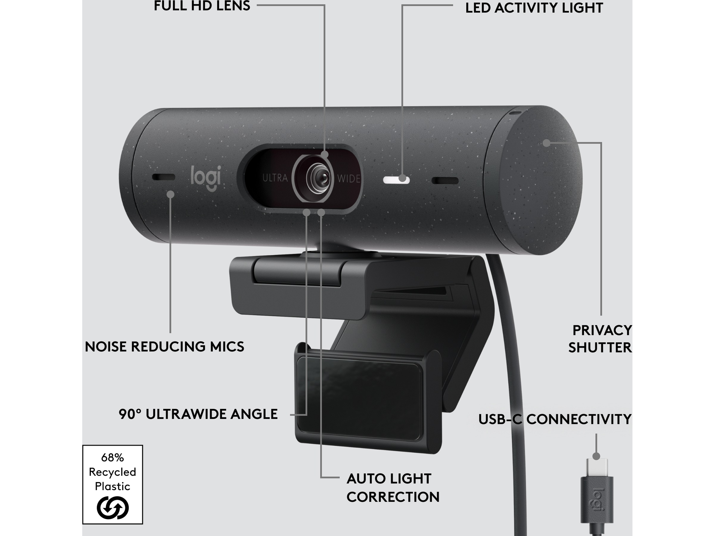 Logitech Brio 500 webcam (graphite) Webkameraer