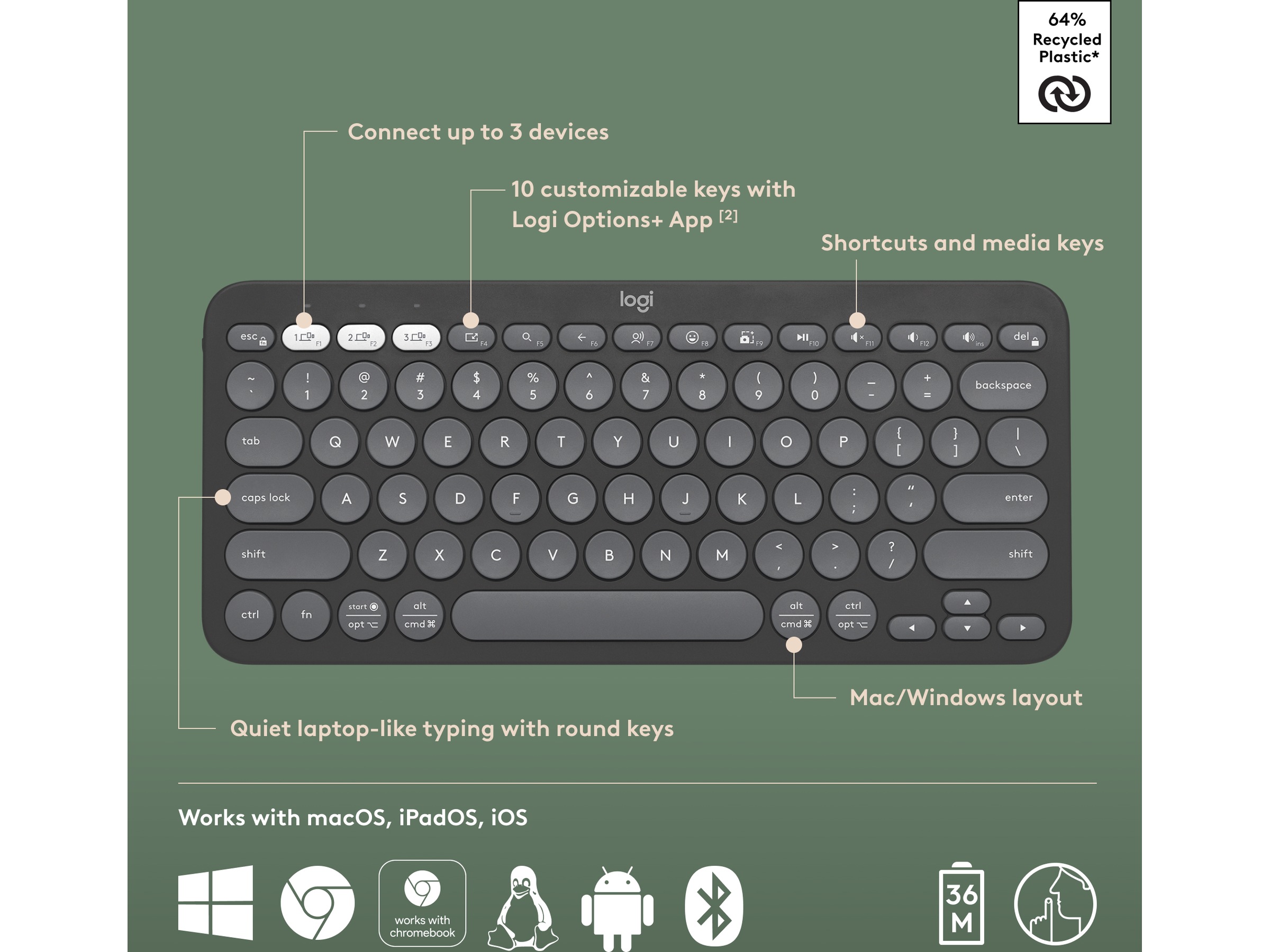 Pebble Keys 2 K380s (sort) Keyboards