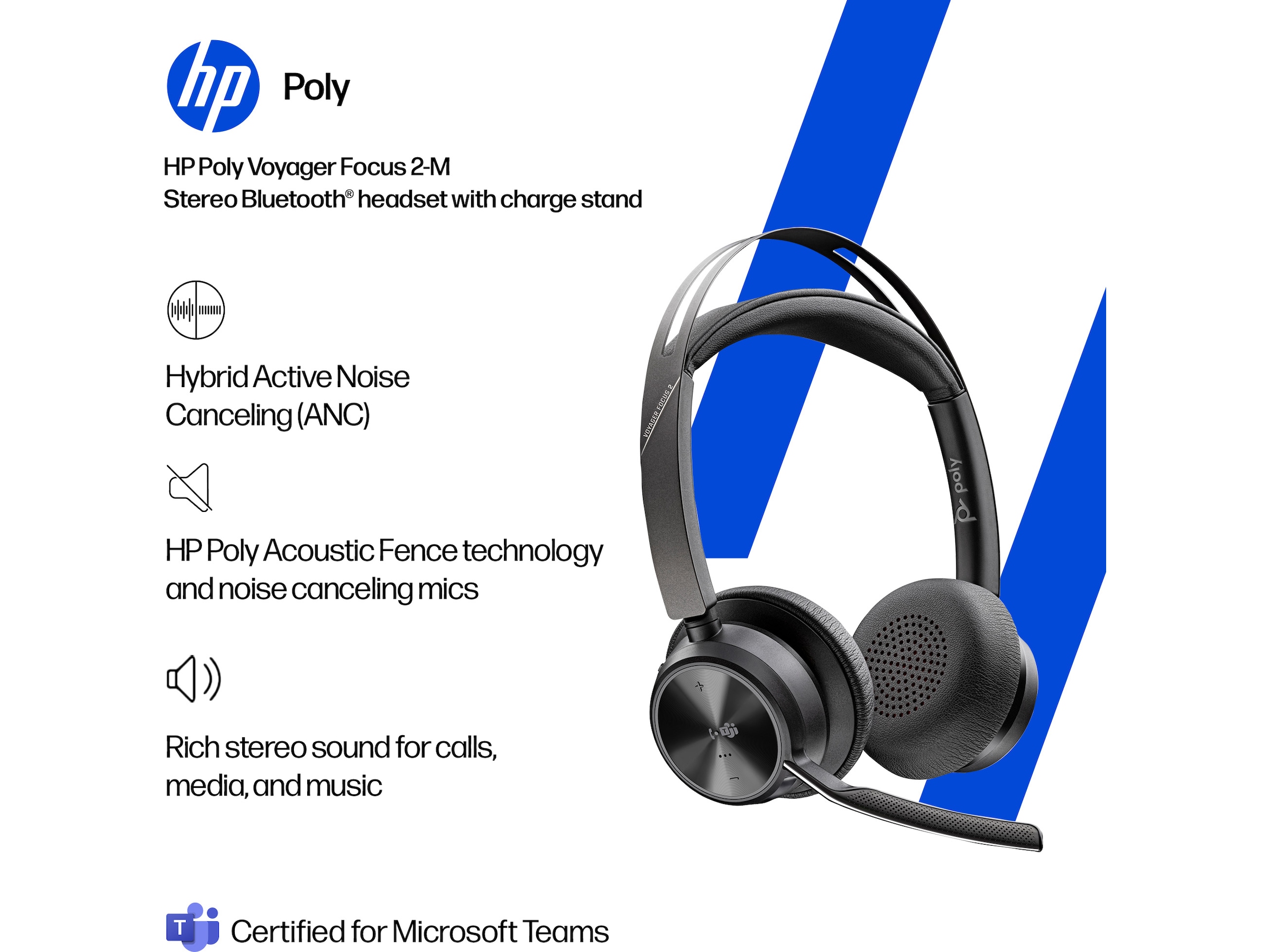 Poly Voyager Focus 2 MS USB-C Headset med opladningsstander Trådløst headset
