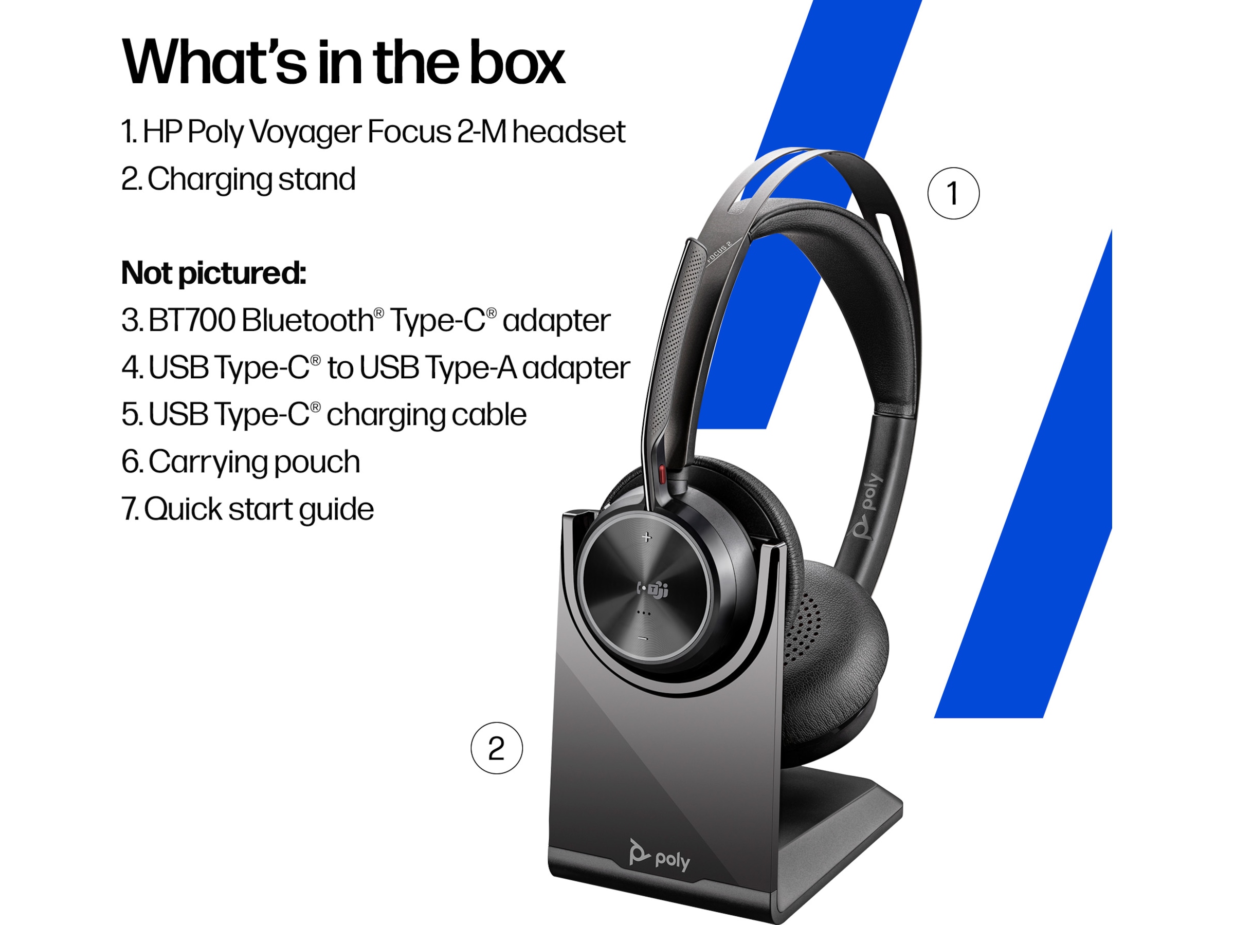 Poly Voyager Focus 2 MS USB-C Headset med opladningsstander Trådløst headset