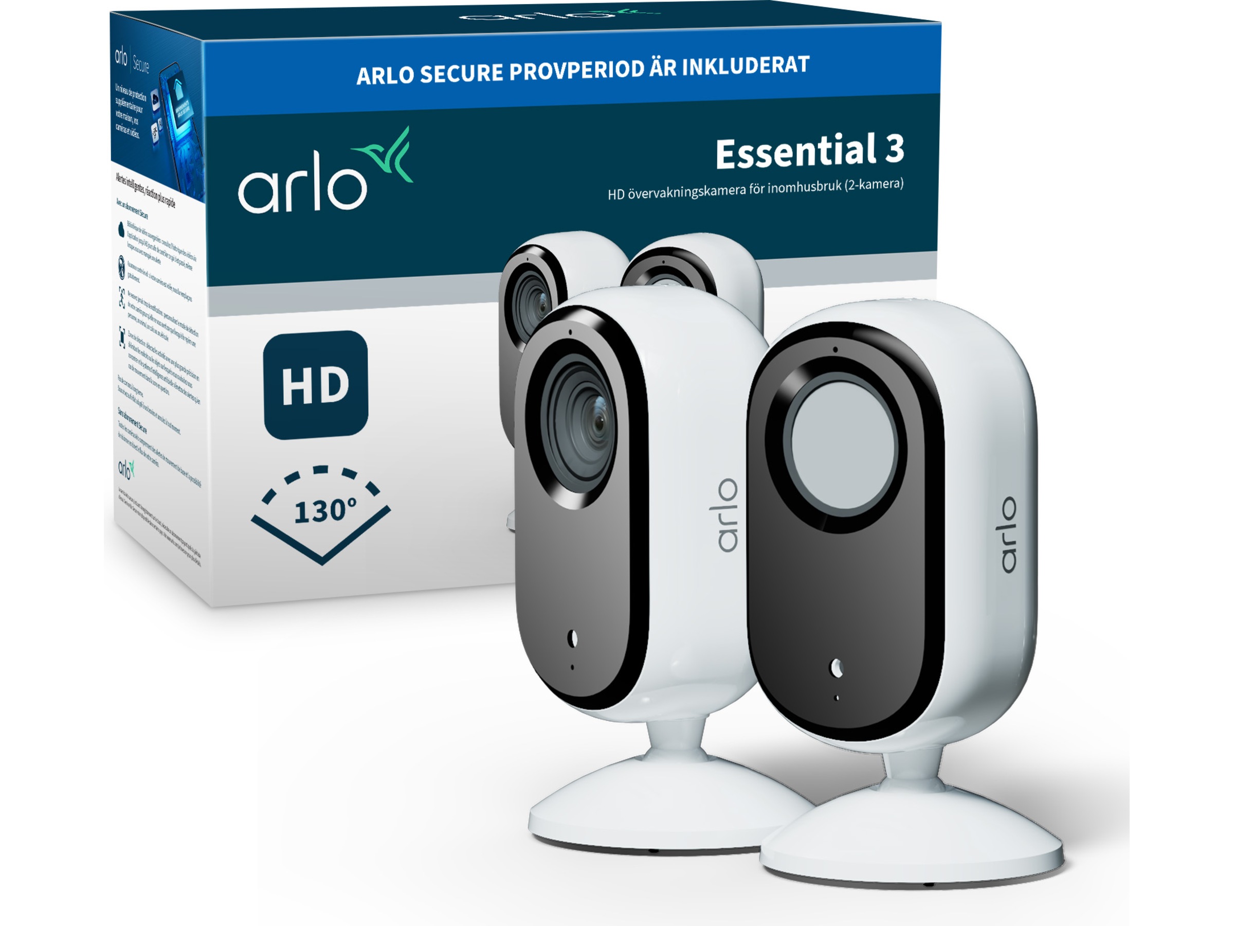 Arlo Essential 3 HD indendørs overvågningskamera 2-pack Overvågningskameraer