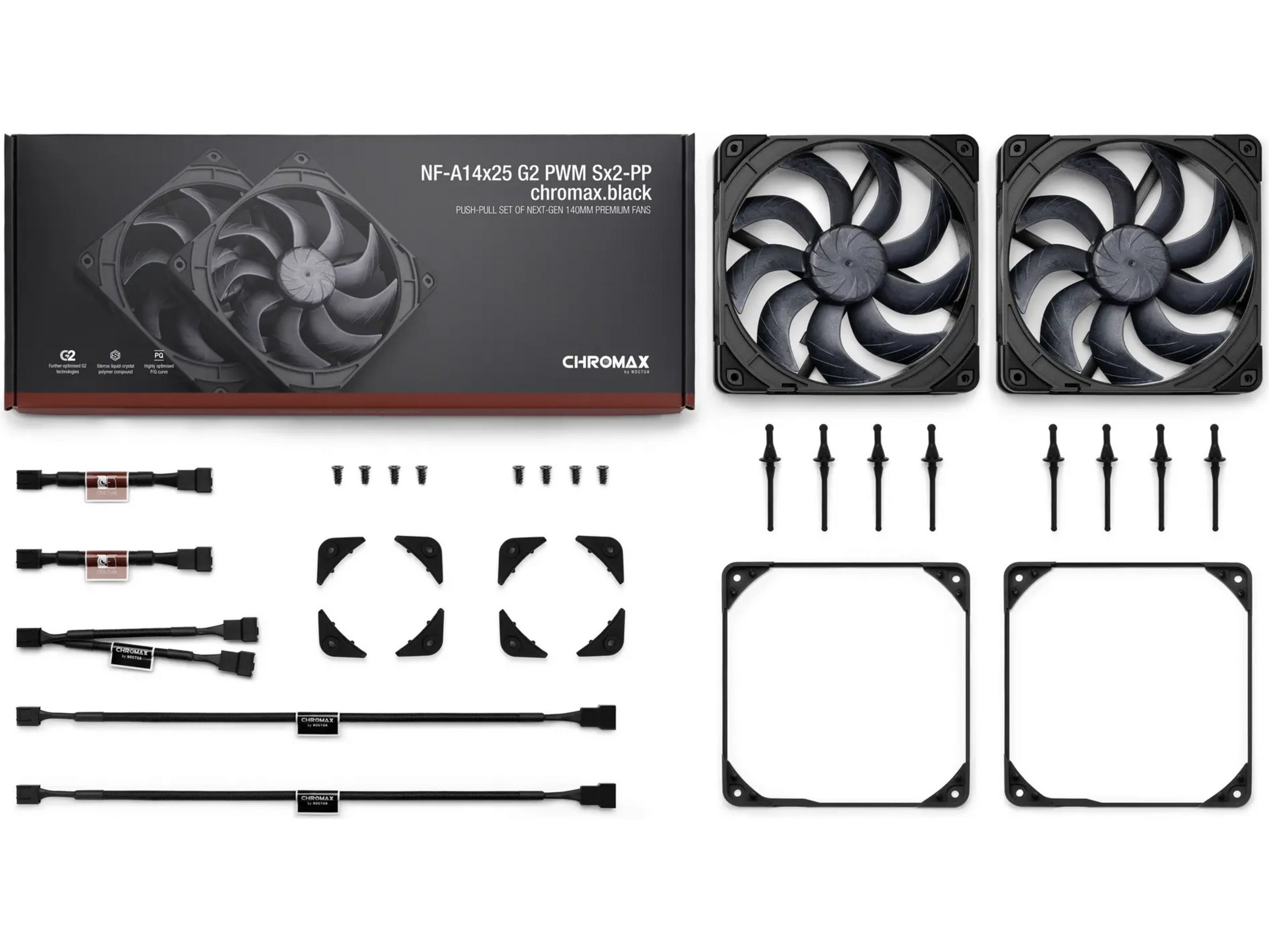 Noctua NF-A14x25 G2 PWM Sx2-PP chromax.black blæser 2-pak Blæsere