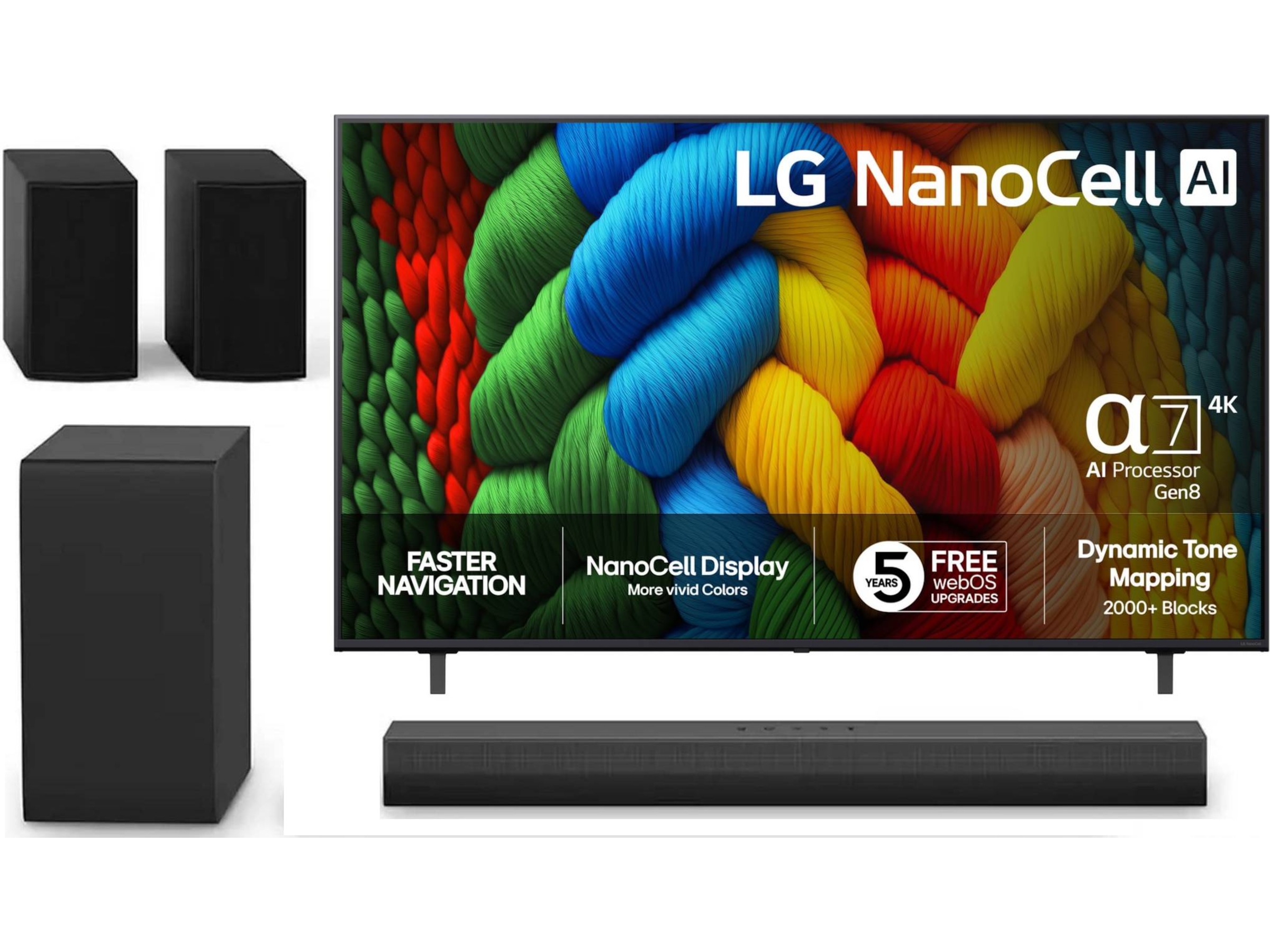 LG 75" NANO80 AI 4K NanoCell smart-TV (2025) + soundbar 60 - 69 tommer TV