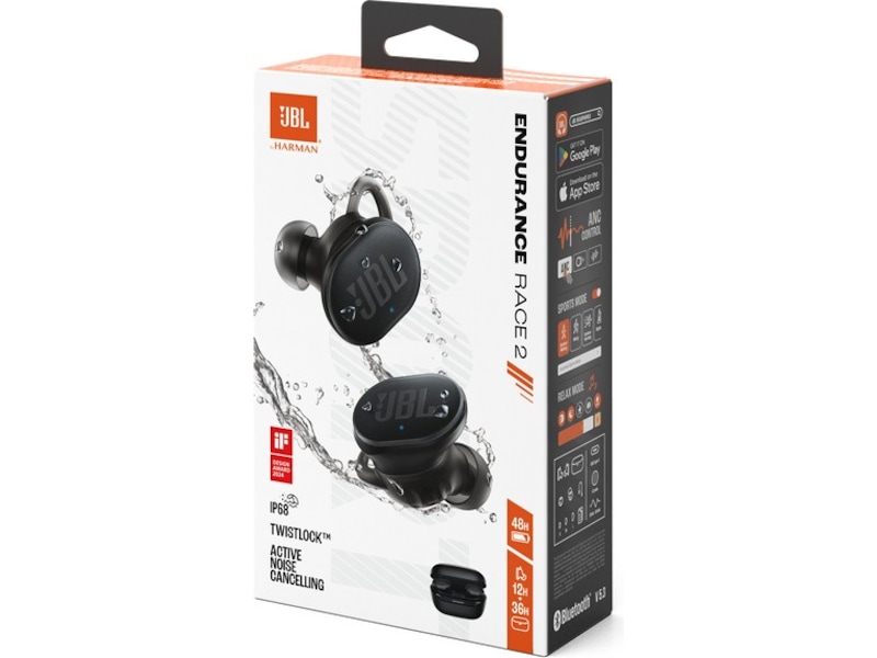 JBL Endurance race 2 trådløse sportshøretelefoner med ANC sort. Smart ambien In-ear høretelefoner