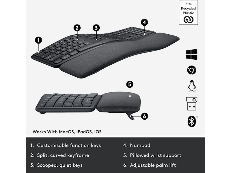Logitech ERGO K860 Trådlös Tastatur Keyboards