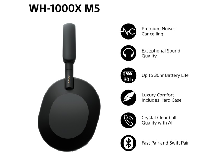 Sony WH-1000XM5 Trådløse høretelefoner, Over-Ear (sort) Høretelefoner