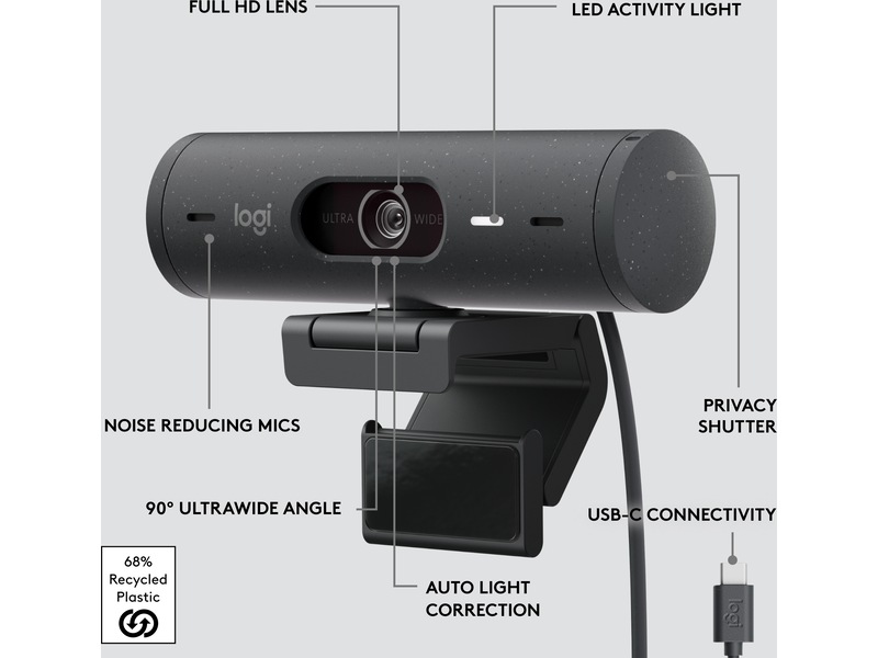 Logitech Brio 500 webcam (graphite) Webkameraer