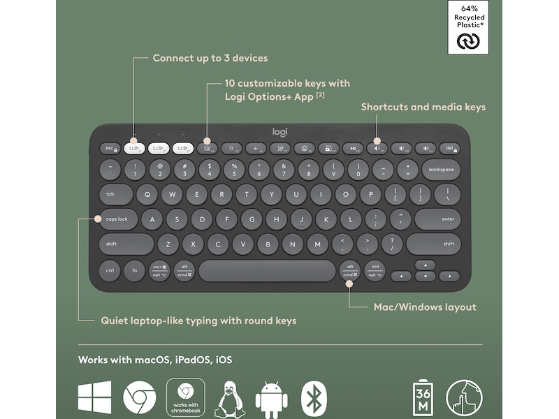 Pebble Keys 2 K380s (sort) Keyboards