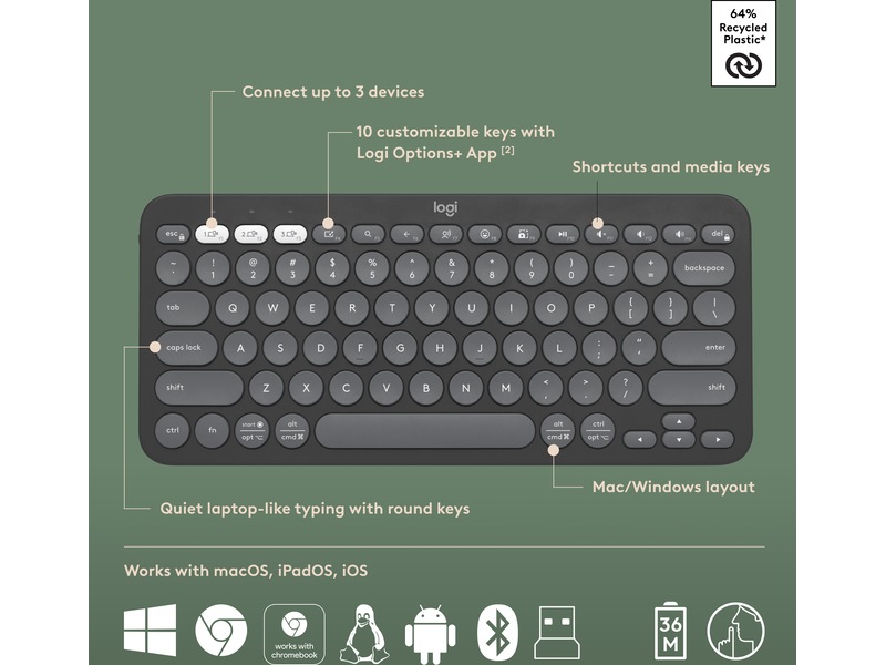 Pebble 2 Combo (sort) Mus & keyboards -kombinasjonspakker