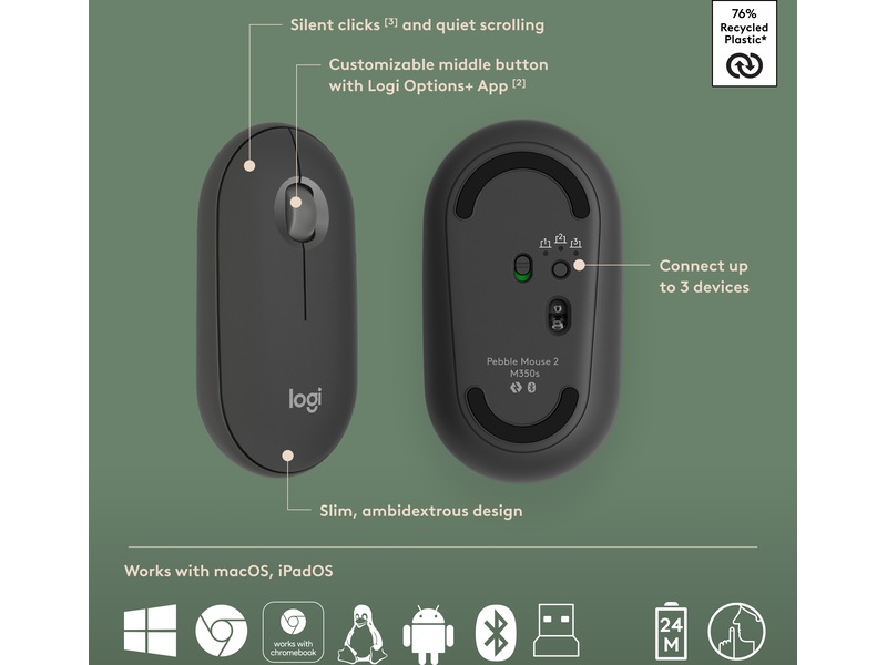 Pebble 2 Combo (sort) Mus & keyboards -kombinasjonspakker