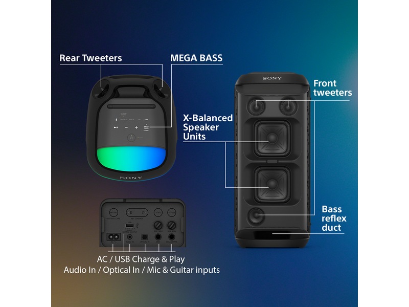 Sony SRS-XV800 trådløs bærbar højttaler (sort) Trådløs / Bluetooth højttaler