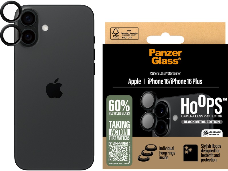 PanzerGlass iPhone 16 / 16 Plus Hoops Linsebeskytter Skærmbeskyttelse mobiltelefon