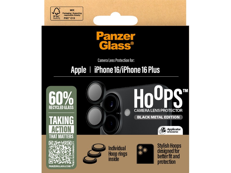 PanzerGlass iPhone 16 / 16 Plus Hoops Linsebeskytter Skærmbeskyttelse mobiltelefon