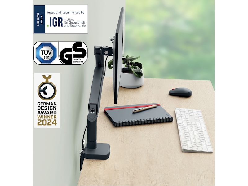Leitz Ergo Monitor Arm Single, pladsbesparende, 17-32" flad/buet skærm Væg ophæng