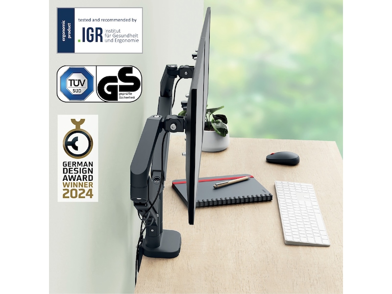 Leitz Ergo Monitor Arm Dual, pladsbesparende 17"-32" flad / buet skærm Væg ophæng