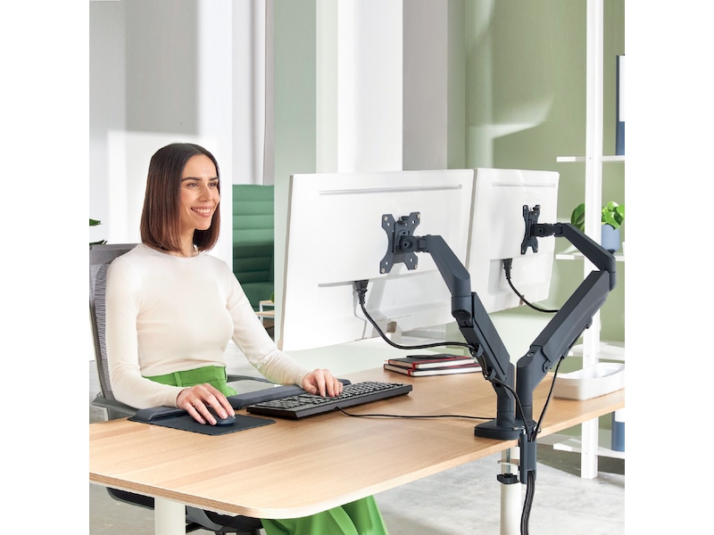 Leitz Ergo Monitor Arm Dual, pladsbesparende 17"-32" flad / buet skærm Væg ophæng