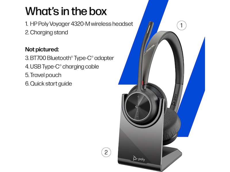 Poly Voyager 4320-M MS USB-C headset med opladningsstander Trådløst headset