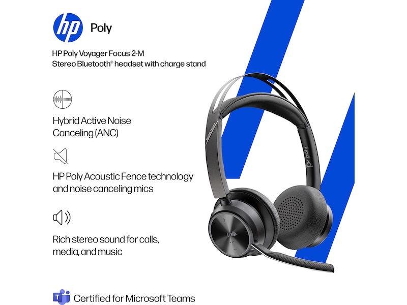 Poly Voyager Focus 2 MS USB-C Headset med opladningsstander Trådløst headset