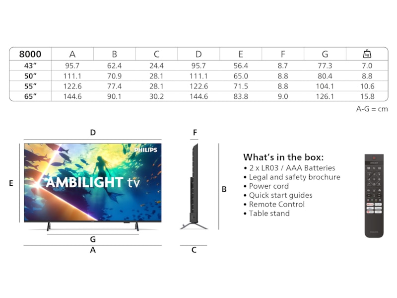 Philips 65" PUS8000/12 4K LED Smart Ambilight TV (2025) 60 - 69 tommer TV