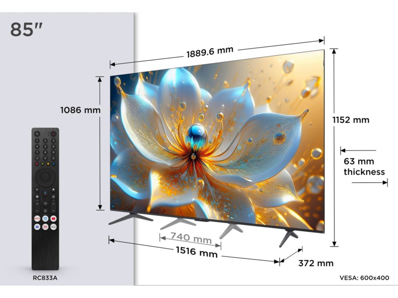 TCL 85" T8C 4K QLED Google TV (2025) Over 80 tommer TV