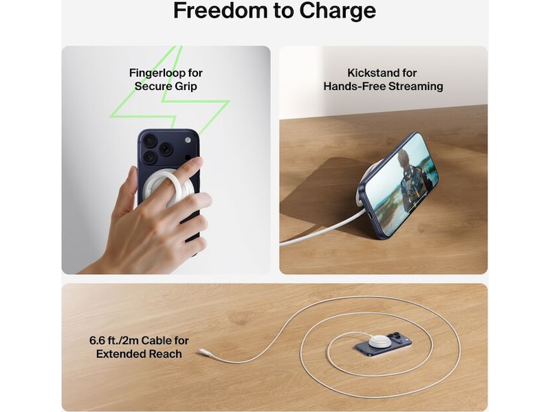 Belkin UltraCharge magnetisk ladeplade 25W Qi2 med stativ Trådløs oplader