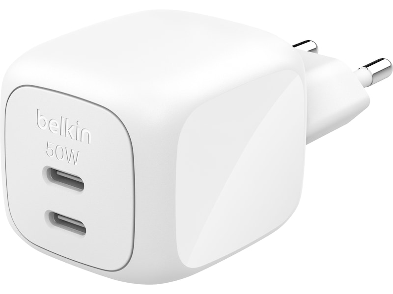 Belkin Dual USB-C PD GaN vægoplader (hvid) Mobilopladere