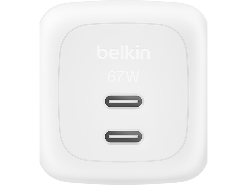 Belkin Dual USB-C PD GaN 67W vægoplader (hvid) Mobilopladere