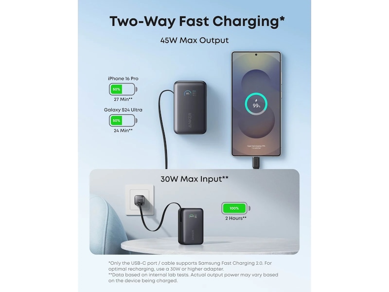 Anker Nano Power Bank 10K 45W (sort) Powerbank