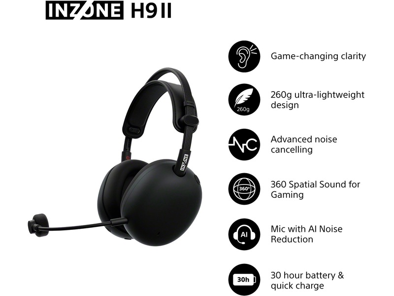 Sony INZONE H9 II Trådlöst Brusreducerande Headset (svart) Gamingheadset