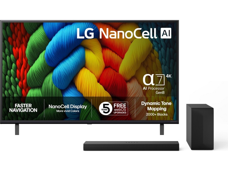 LG 43" NANO80 AI 4K NanoCell Smart TV (2025) + Soundbar  20 - 49 tommer TV