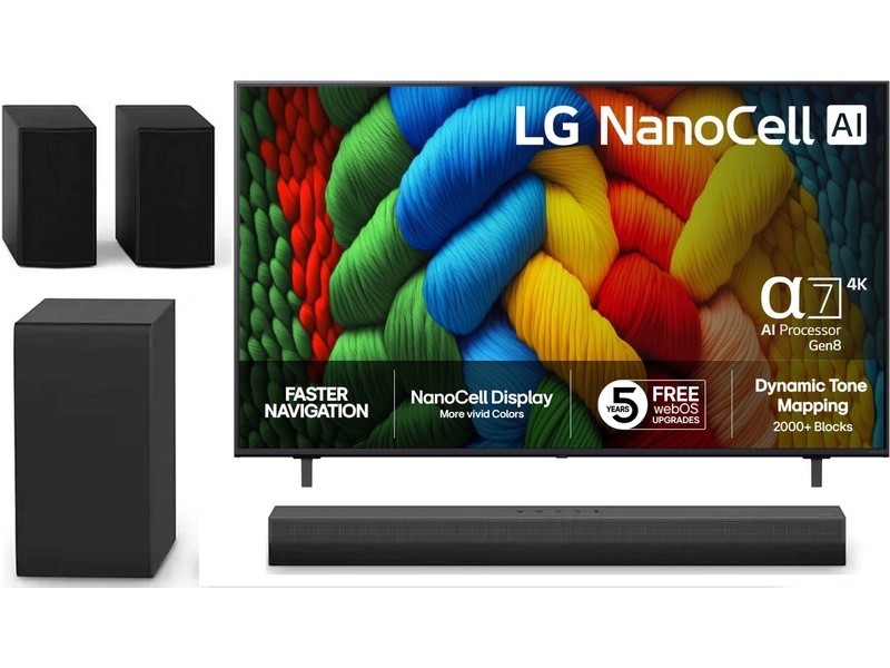 LG 75" NANO80 AI 4K NanoCell smart-TV (2025) + soundbar 60 - 69 tommer TV