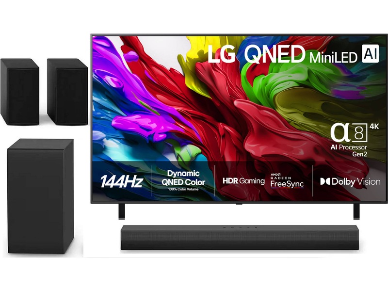 LG 75'' QNED85 evo AI MiniLED 4k smart-tv (2025) + soundbar 60 - 69 tommer TV