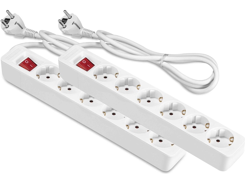 ON 6-vejs stikdåse 1.5m 2-pak Forlængerkabel & strømskinne