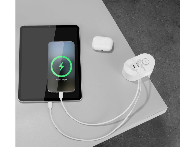 Andersson 6-i-1 stikdåse 3x udtag og USB m/skrivebordsbeslag 2-pak (hvid) Forlængerkabel & strømskinne