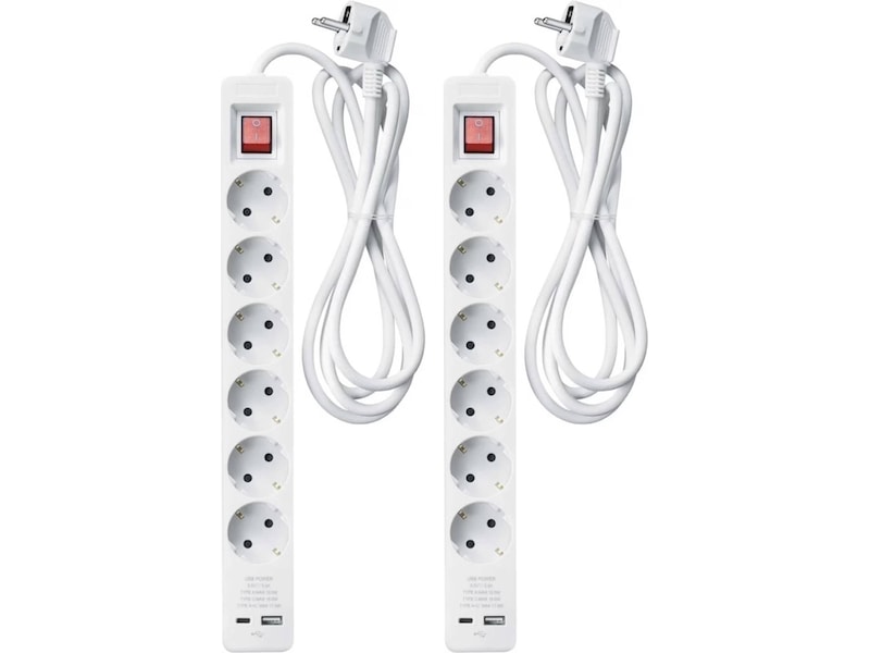 Andersson PWS-C2000 6-vejs stikdåse 3 m 2-pak Forlængerkabel & strømskinne