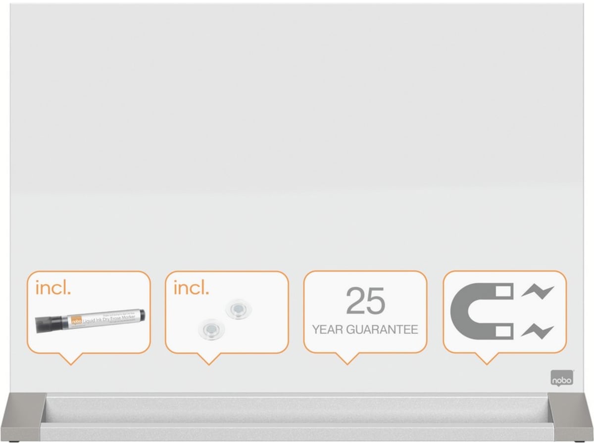 Nobo dobbeltsidet skrivebordtavle i glas - 60x45 cm Arbejdssted – tilbehør