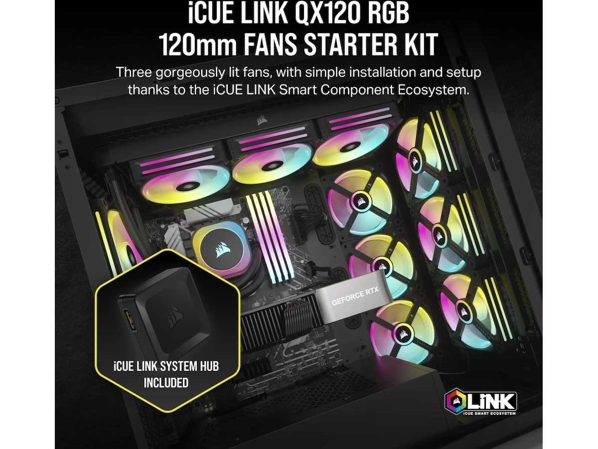 Corsair iCUE LINK QX120 RGB 120mm Ventilator 3 pack (sort) Blæsere