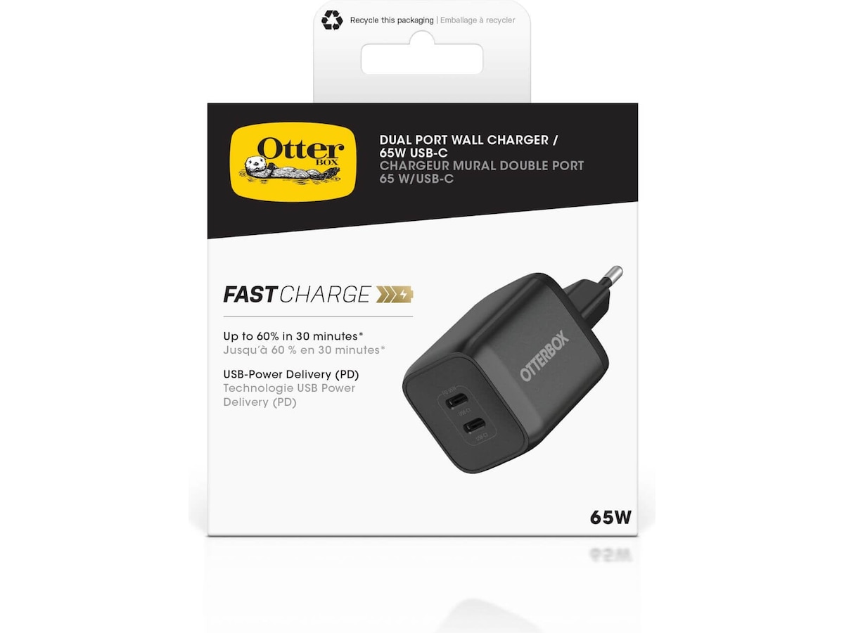OtterBox GaN USB-C 65W Vægoplader (sort) Mobilopladere