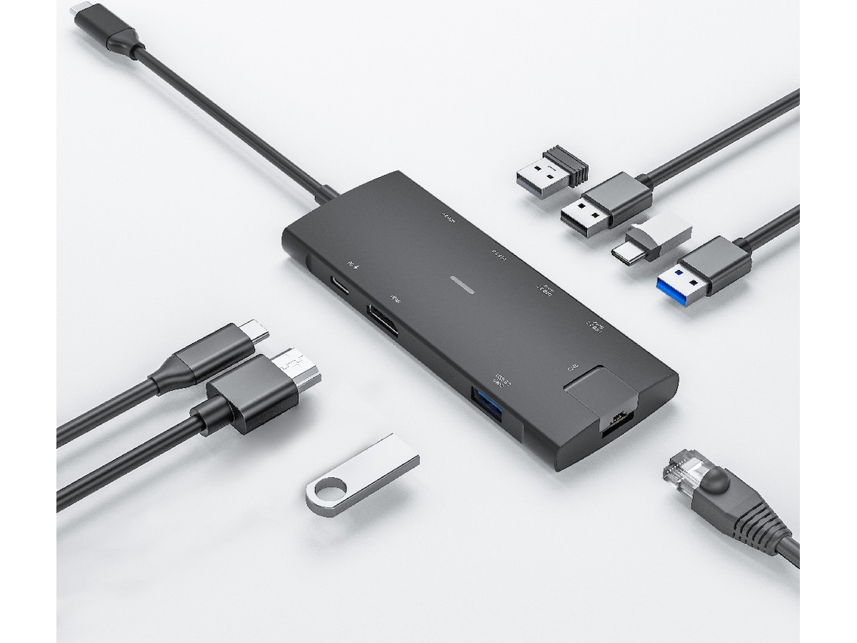 iiglo 8-i-1 Slim MultiPort Docking (sort) Dockingstation og USB-hub