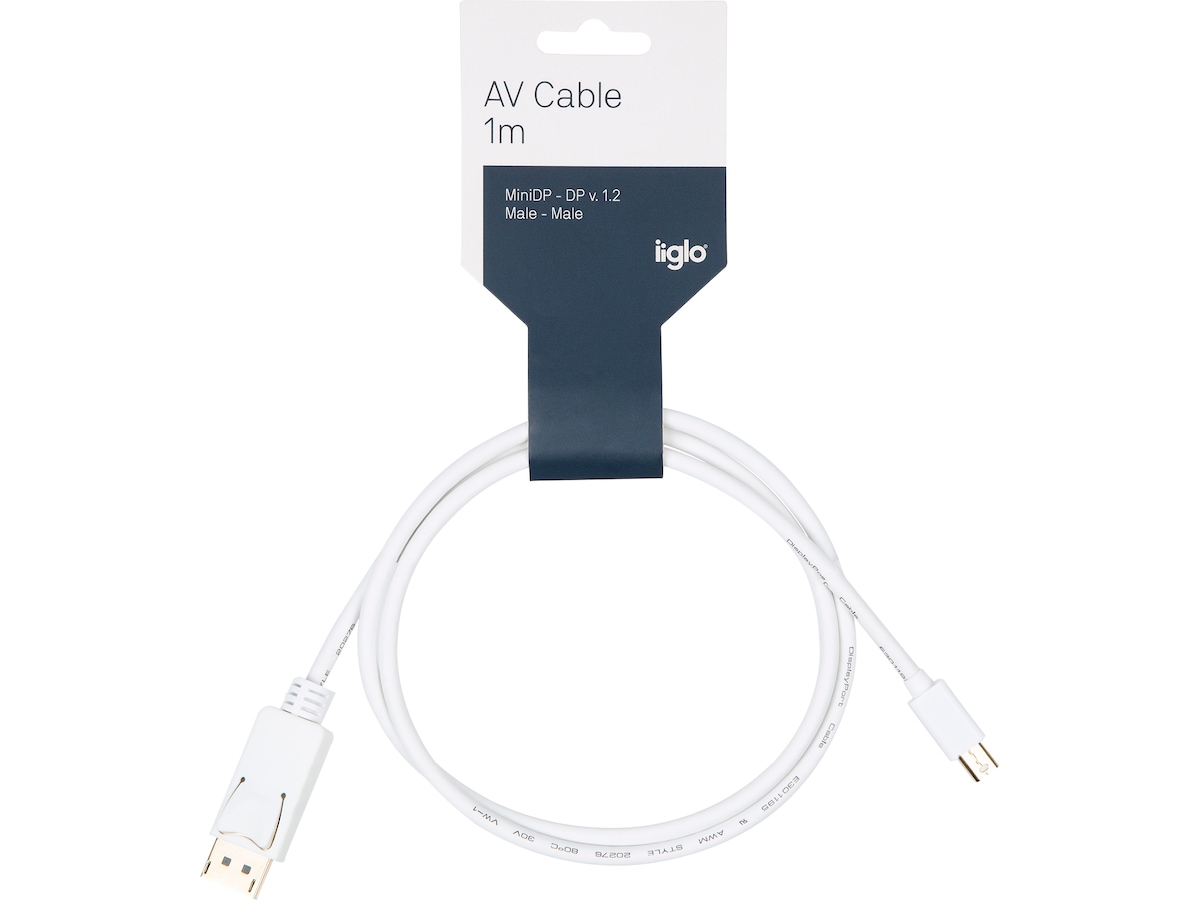 MiniDP til Displayport kabel 1m (hvid) Monitor