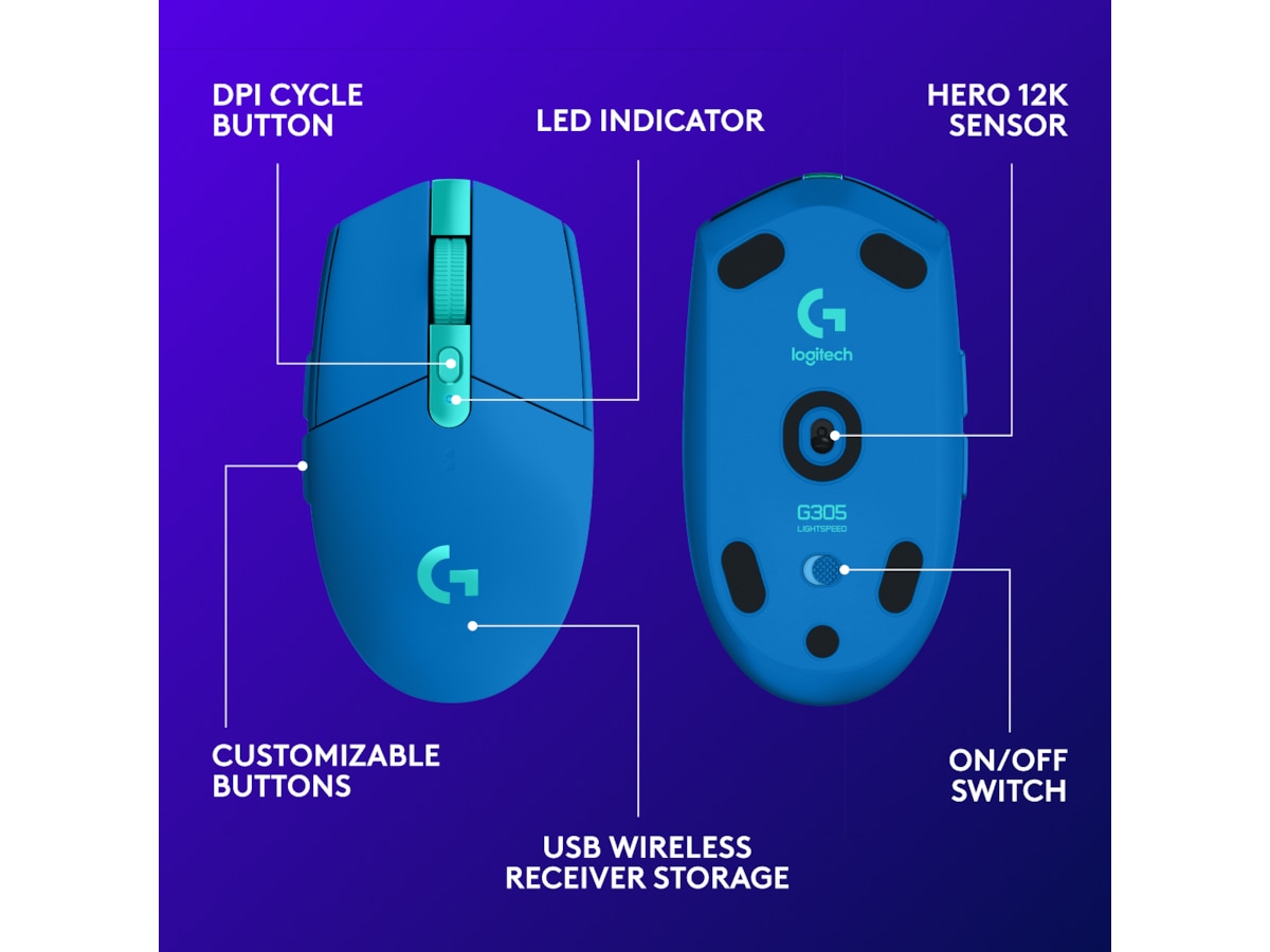 Logitech G305 LIGHTSPEED Trådløs Gamingmus (blå) Gamingmus